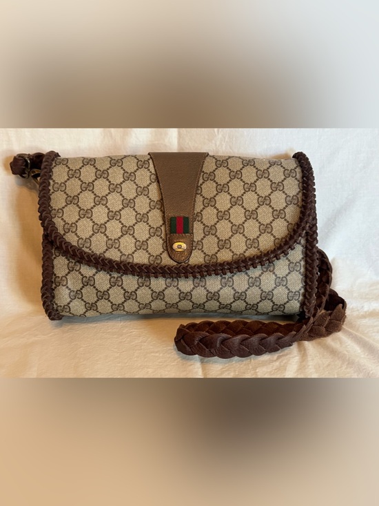 Gucci Handbags - Gucci Beige GG Supreme Canvas Crossbody with Brown Braided Trim